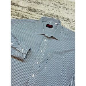 O'Connell's Dress Shirt Mens 17-32 Navy Striped Oxford Long Sleeve Button Up